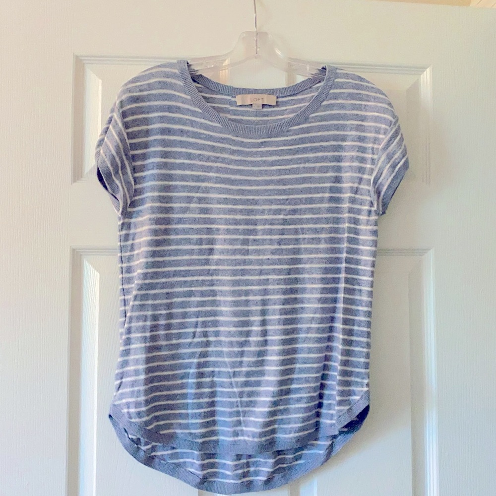 Loft summer beach style white and blue striped shirt.